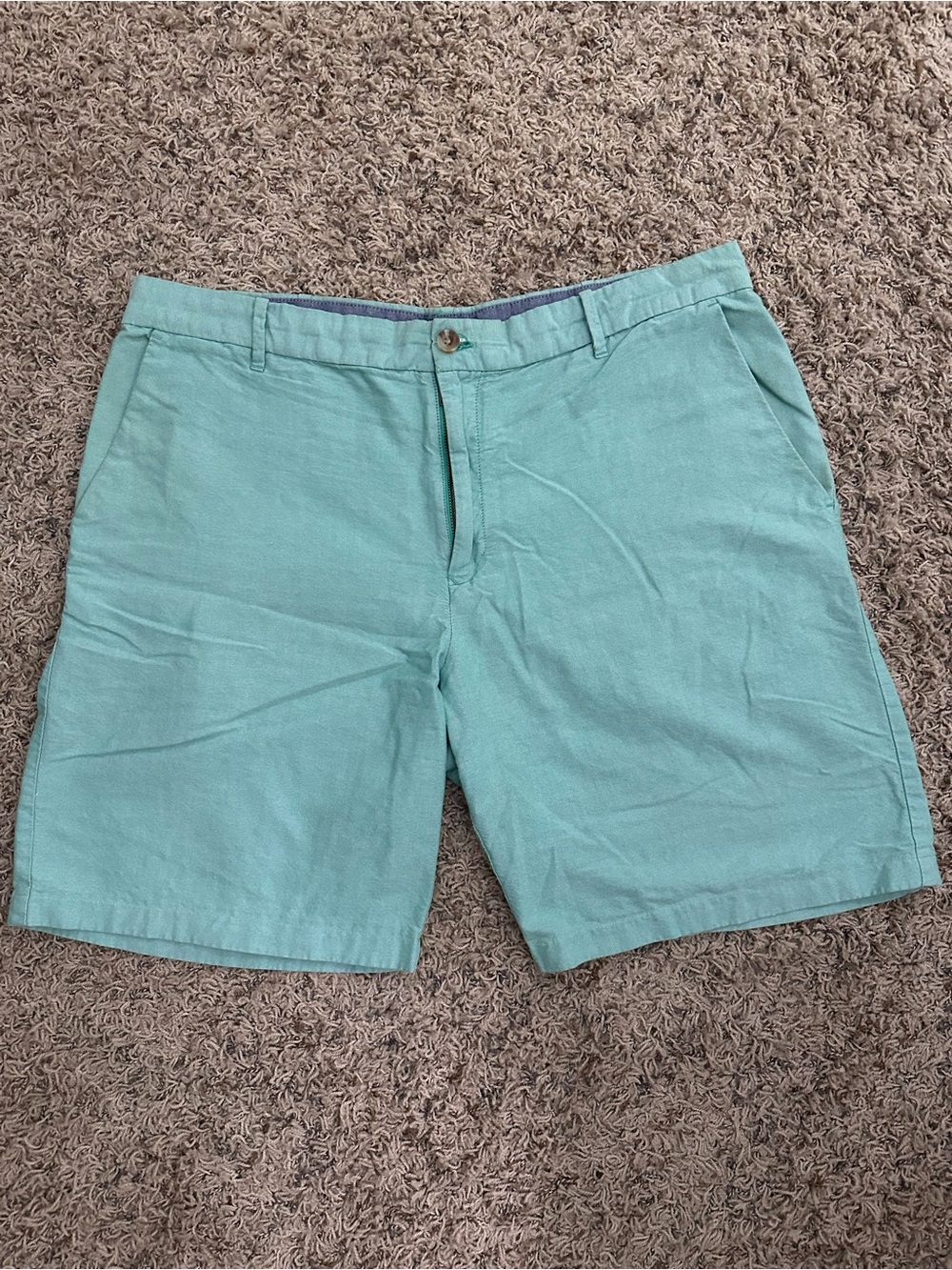 IZOD Saltwater Newport Oxford Chambray Flat Front Green Shorts Size 38W